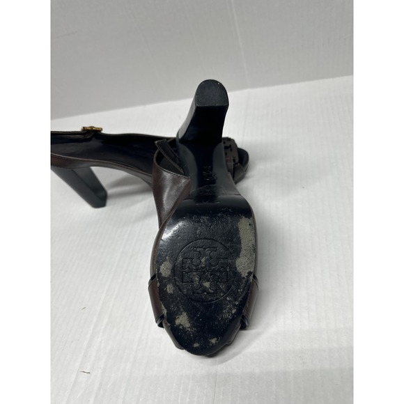 Tory Burch High Heel Dress Sandal Peep Toe Slingback Brown Pump Heel Size 8 - Picture 7 of 7